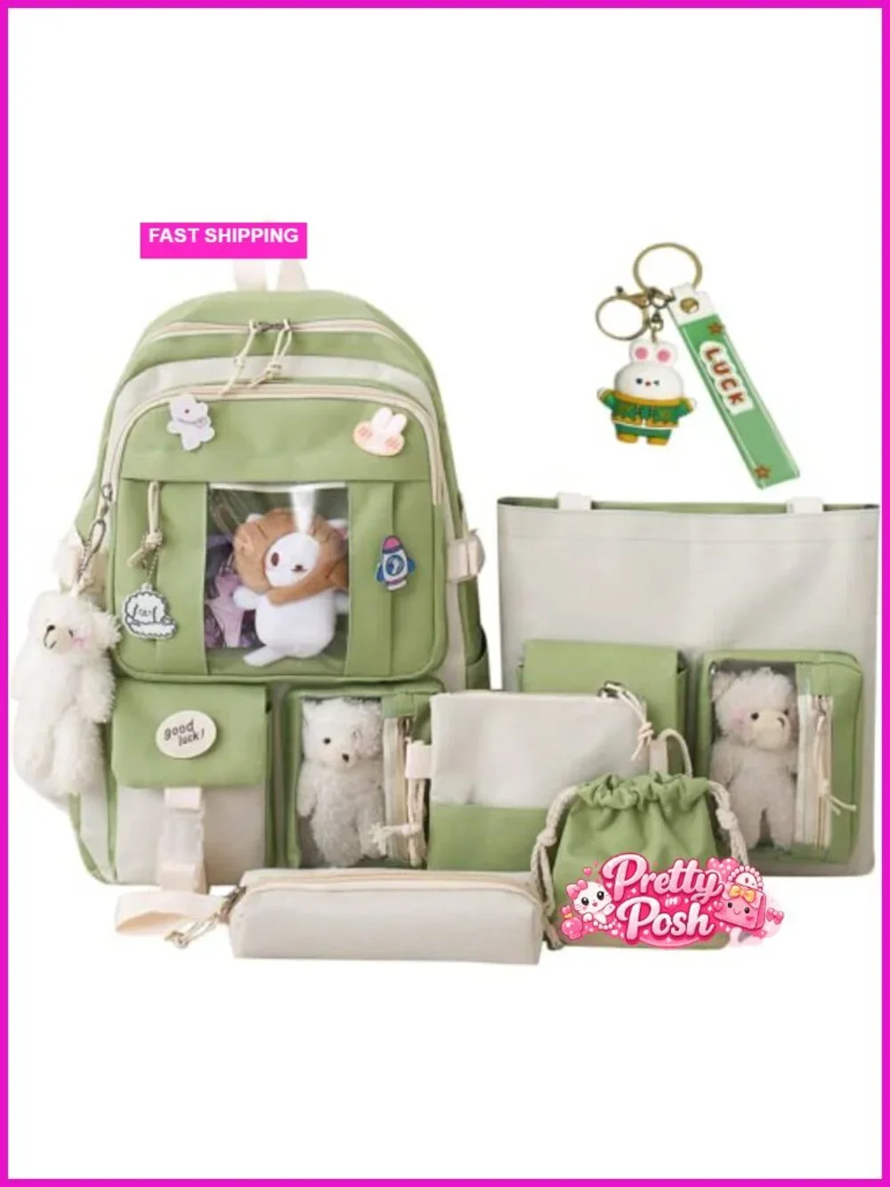 5pcs Kawaii Backpack Set Aesthetic Sports Bag with Shoulder Bag Pencil Case